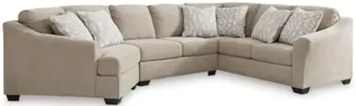 Signature Design by Ashley Brogan Bay Casual Anti Sag U-Shaped Right-Arm Facing 3-Piece Sectional with Cuddler and Loose Seat Cushions and 6 Accent Pillows, Beige