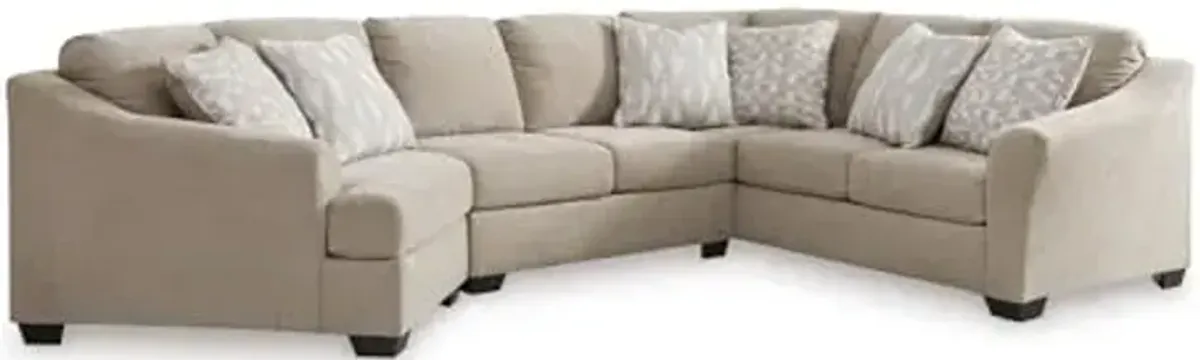 Signature Design by Ashley Brogan Bay Casual Anti Sag U-Shaped Right-Arm Facing 3-Piece Sectional with Cuddler and Loose Seat Cushions and 6 Accent Pillows, Beige
