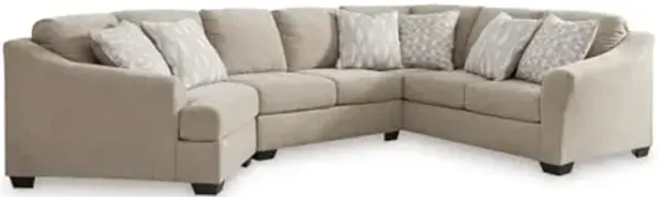 Signature Design by Ashley Brogan Bay Casual Anti Sag U-Shaped Right-Arm Facing 3-Piece Sectional with Cuddler and Loose Seat Cushions and 6 Accent Pillows, Beige