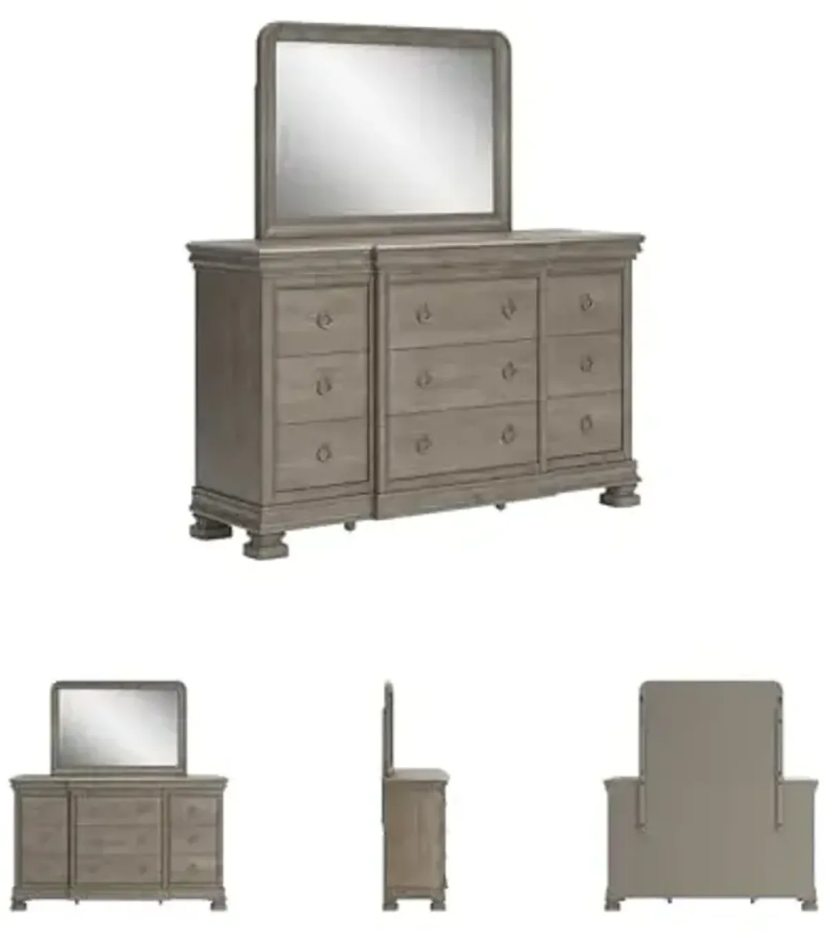 Signature Design by Ashley Lexorne Traditional 9-Drawer Dresser and Mirror with Felt-Lined Top Drawers and Safety Stop, Light Brown