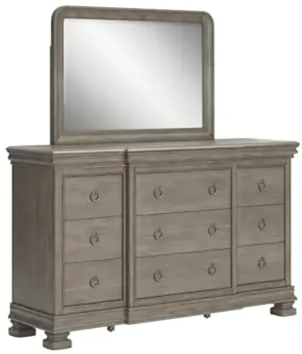 Signature Design by Ashley Lexorne Traditional 9-Drawer Dresser and Mirror with Felt-Lined Top Drawers and Safety Stop, Light Brown