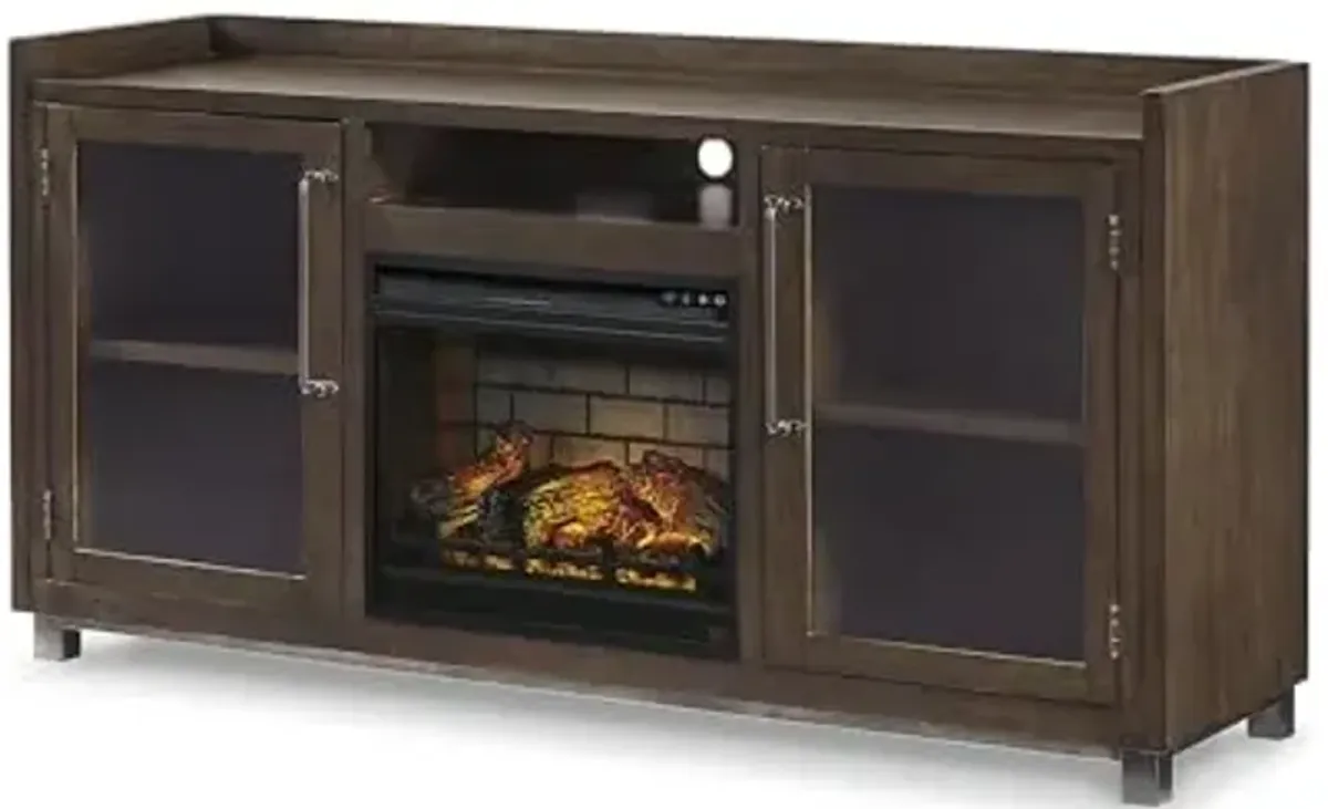 Signature Design by Ashley Starmore Industrial 3-Piece Wall Unit for TVs up to 80" with Electric Fireplace and Adjustable Flame, Dark Brown & Gray