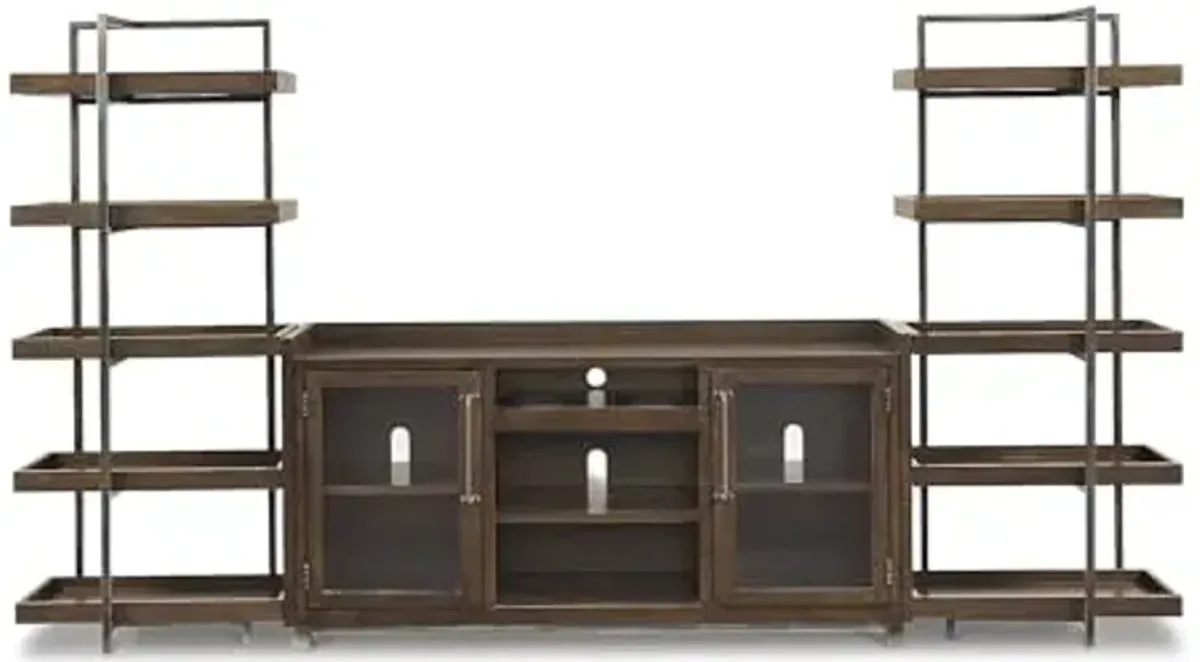 Signature Design by Ashley Starmore Industrial 3-Piece Entertainment Center for TVs up to 80" with Adjustable Shelves, Dark Brown & Gray