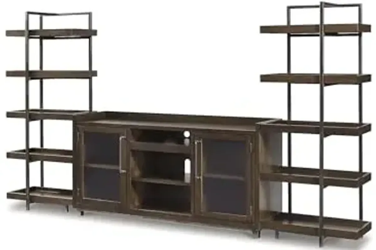 Signature Design by Ashley Starmore Industrial 3-Piece Entertainment Center for TVs up to 80" with Adjustable Shelves, Dark Brown & Gray