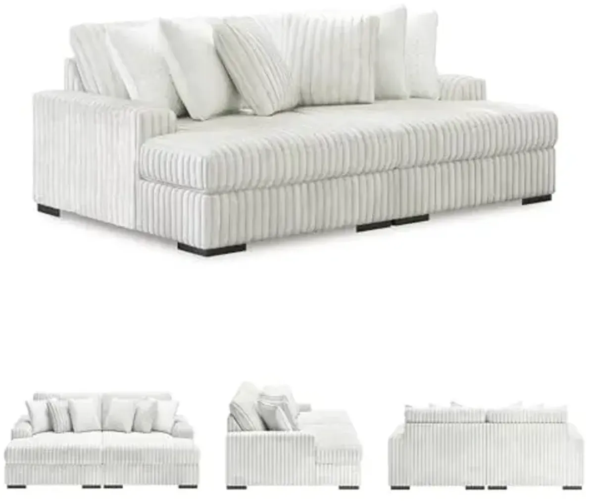 Signature Design by Ashley Stupendous Casual Anti Sag 2-Piece Super Chaise with Loose Reversible Cushions and 6 Accent Pillows, Light Gray