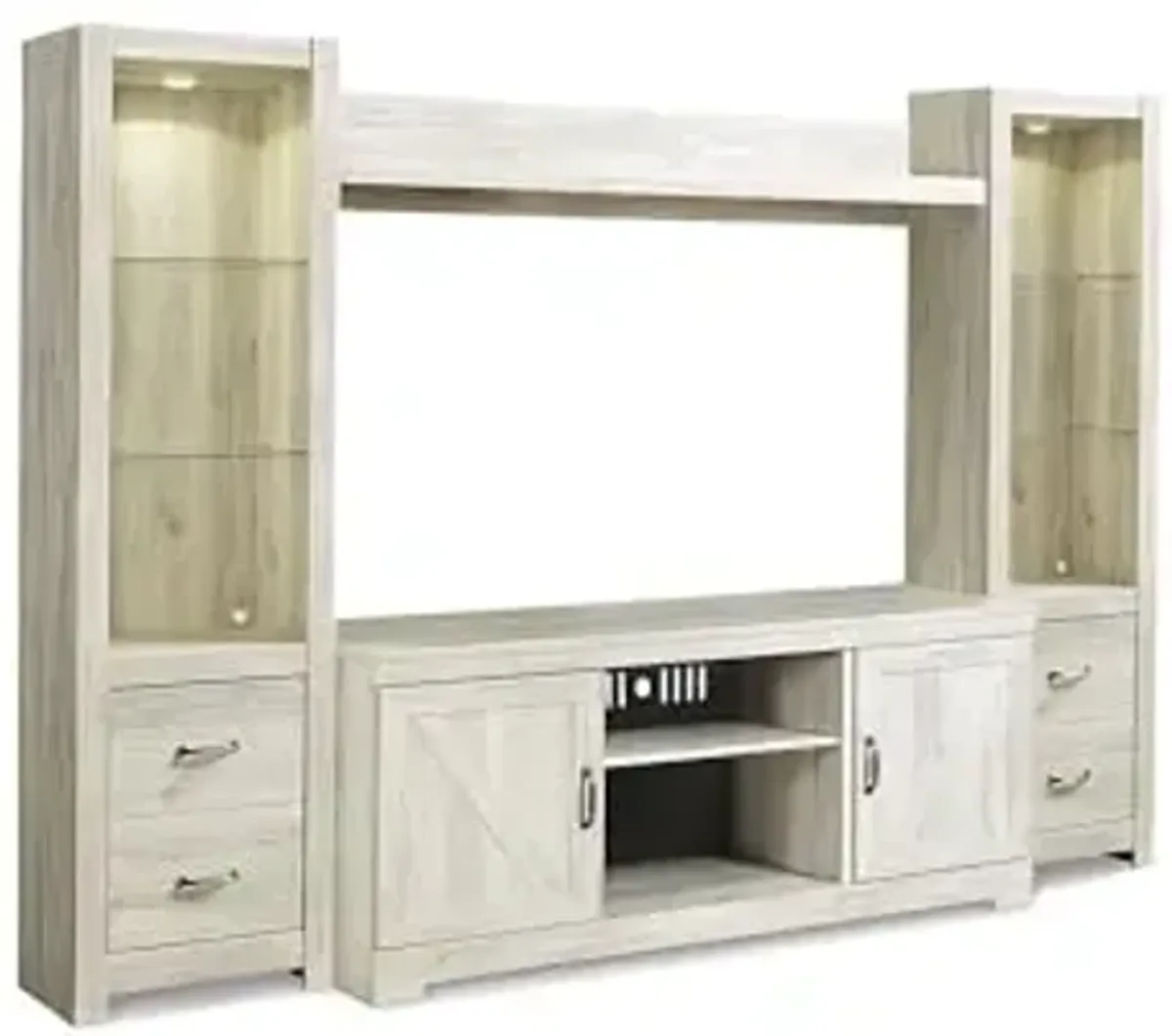 Signature Design by Ashley Bellaby Farmhouse 4-Piece Entertainment Center for TVs up to 72" with Adjustable Shelves, Whitewash
