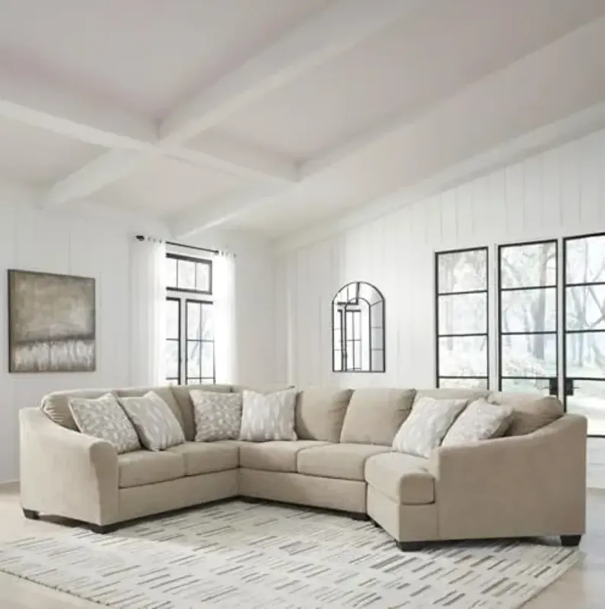 Signature Design by Ashley Brogan Bay Casual Anti Sag U-Shaped Left-Arm Facing 3-Piece Sectional with Cuddler and Loose Seat Cushions and 6 Accent Pillows, Beige