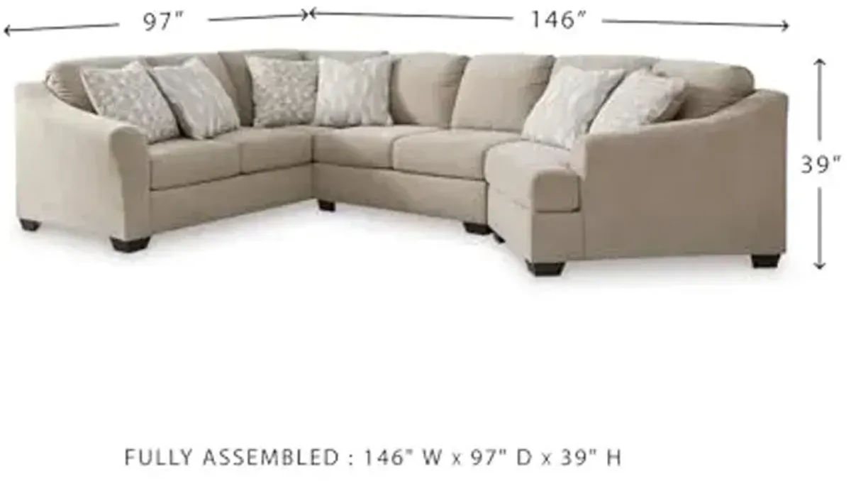Signature Design by Ashley Brogan Bay Casual Anti Sag U-Shaped Left-Arm Facing 3-Piece Sectional with Cuddler and Loose Seat Cushions and 6 Accent Pillows, Beige