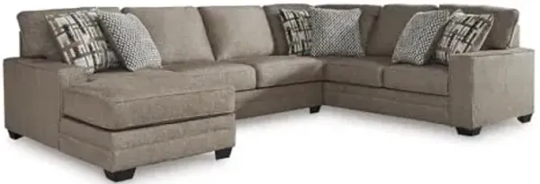 Signature Design by Ashley Cannonbrook Transitional U-Shaped Right-Arm Facing 3-Piece Sectional with Chaise, Loose Seat Cushions and 6 Accent Pillows, Dark Brown