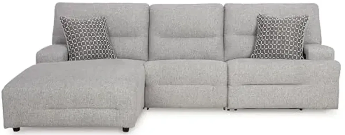 Signature Design by Ashley Acklen Place Stain Resistant Modern L-Shaped Left-Arm Facing 3-Piece Power Reclining Sectional with Adjustable Headrest, USB Ports and 2 Accent Pillows, Light Gray
