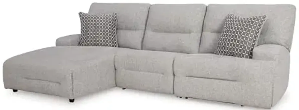 Signature Design by Ashley Acklen Place Stain Resistant Modern L-Shaped Left-Arm Facing 3-Piece Power Reclining Sectional with Adjustable Headrest, USB Ports and 2 Accent Pillows, Light Gray