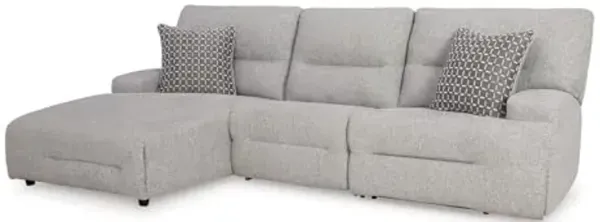 Signature Design by Ashley Acklen Place Stain Resistant Modern L-Shaped Left-Arm Facing 3-Piece Power Reclining Sectional with Adjustable Headrest, USB Ports and 2 Accent Pillows, Light Gray