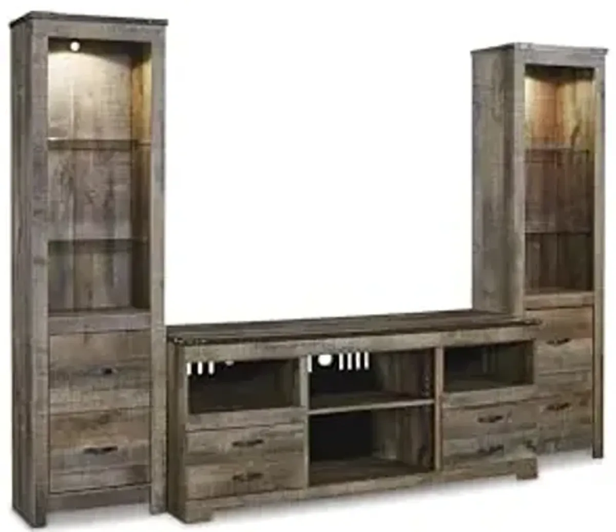 Signature Design by Ashley Trinell Rustic 3-Piece Entertainment Center for TVs up to 72" with LED Lighting, Dark Brown & Light Brown