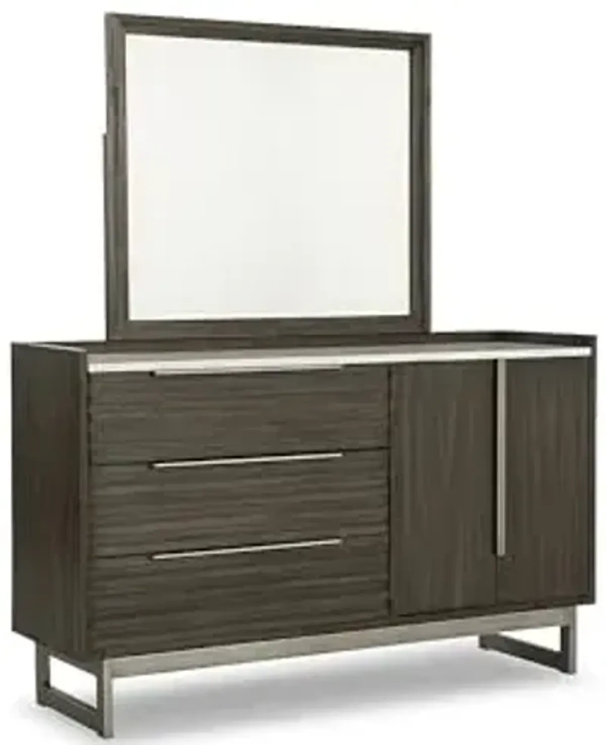 Signature Design by Ashley Arkenton Mid-Century Modern 3-Drawer Dresser and Mirror with Felt-Lined Top Drawer, Adjustable Shelf and Safety Stop, Dark Brown & White