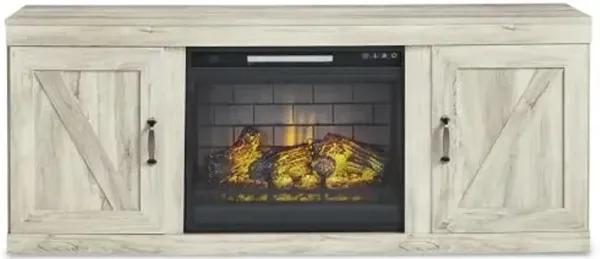 Signature Design by Ashley Bellaby Farmhouse 4-Piece Entertainment Center for TVs up to 69" with Electric Fireplace, Whitewash