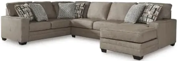 Signature Design by Ashley Cannonbrook Transitional U-Shaped Left-Arm Facing 3-Piece Sectional with Chaise, Loose Seat Cushions and 6 Accent Pillows, Dark Brown