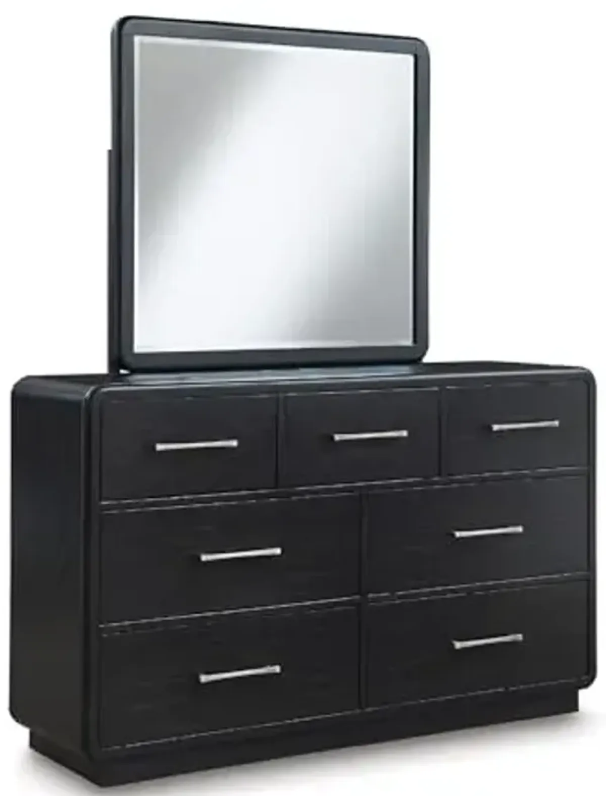 Signature Design by Ashley Rowanbeck Contemporary 7-Drawer Dresser and Mirror with Felt-Lined Top Drawers and Safety Stop, Black