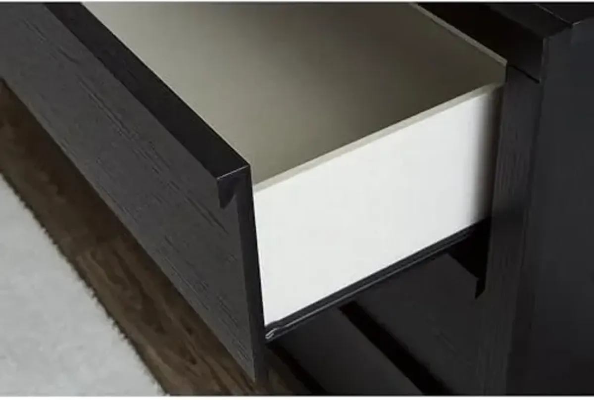 Signature Design by Ashley Danziar Mid-Century Modern 6-Drawer Dresser and Mirror with Safety Stop, Black