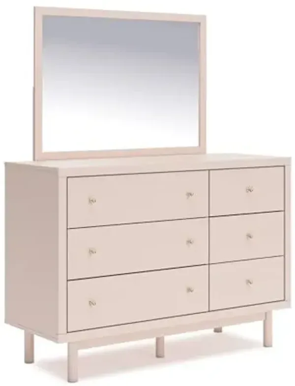Signature Design by Ashley Wistenpine Scandinavian 6-Drawer Dresser and Mirror with Safety Stop, Pink
