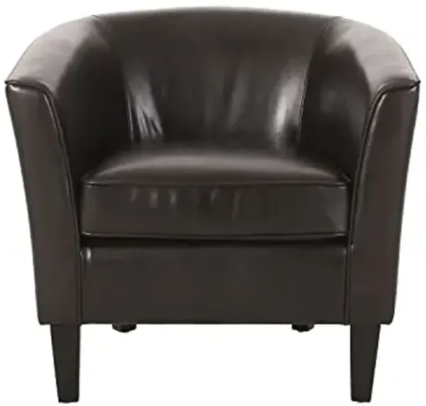 Christopher Knight Home Octaz PU Leather Club Chair, 28.75" Modern Tub Accent Chair with Tapered Birch Wood Legs for Living Room Bedroom, Small Space Accent Armchair, Brown