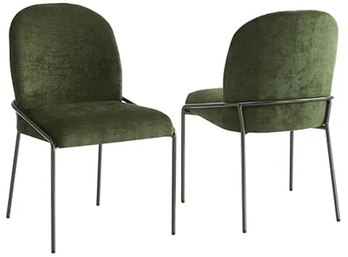 Christopher Knight Home Mongi Dining Chairs Set of 2 with Sturdy Iron Frame, Comfy Linen Upholstered Dining Room Chairs, Armless Accent Chair/Side Chair for Dining Room/Kitchen, Bronze + Green