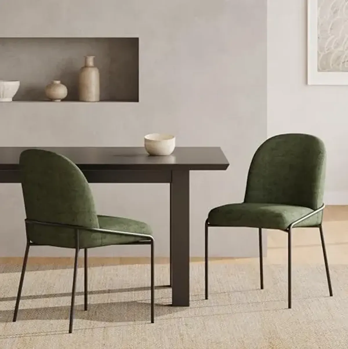 Christopher Knight Home Mongi Dining Chairs Set of 2 with Sturdy Iron Frame, Comfy Linen Upholstered Dining Room Chairs, Armless Accent Chair/Side Chair for Dining Room/Kitchen, Bronze + Green