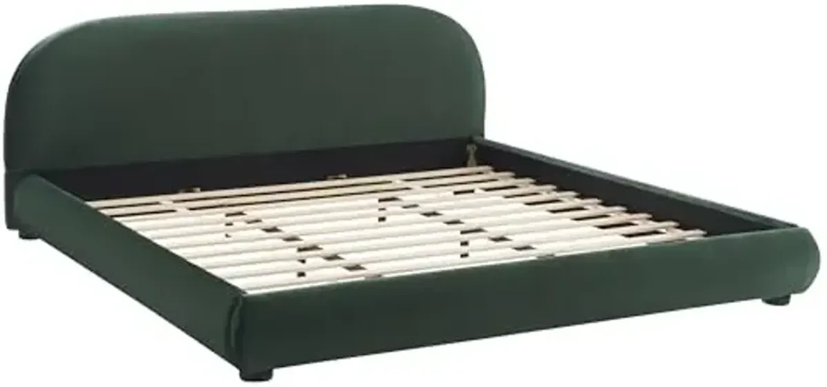 Christopher Knight Home Umti King Bed Frame and Headboard, Velvet Fabric Upholstered King Size Bed Frame, Curve-Shaped Design Headboards, Modern Design Bed Set, Easy Assembly, Heavy Duty, Green