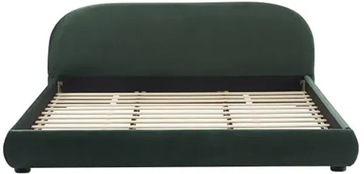 Christopher Knight Home Umti King Bed Frame and Headboard, Velvet Fabric Upholstered King Size Bed Frame, Curve-Shaped Design Headboards, Modern Design Bed Set, Easy Assembly, Heavy Duty, Green