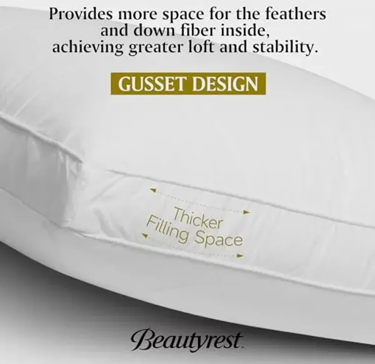 Beautyrest Goose Feather Down Fiber Gusseted Pillows, Hotel Pillow Luxury Bed Pillows, 100% Cotton Cover, King Size Set of 2