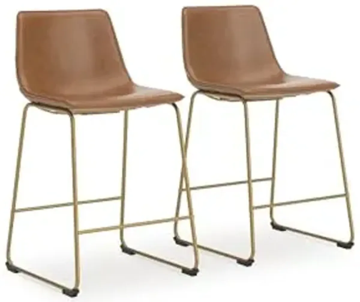 Signature Design by Ashley Lexadine Contemporary Counter Height Bar Stool with Faux Leather Upholstery, Set of 2, Brown & Gold