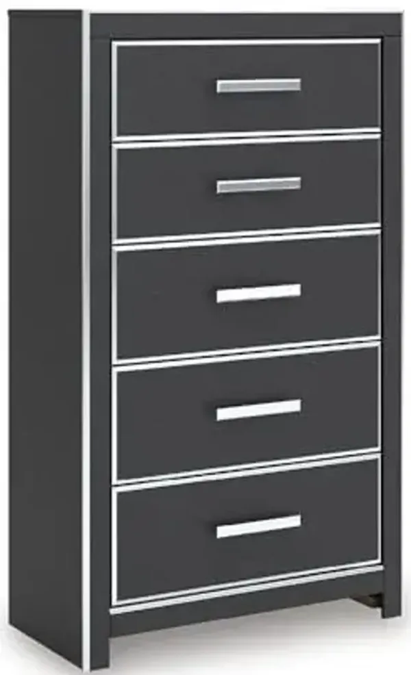Signature Design by Ashley Ravalori Contemporary 5-Drawer Chest with Wood Finish, Black