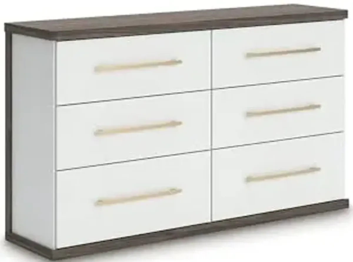 Signature Design by Ashley Nendalane Contemporary 6-Drawer Dresser with Walnut Finish, Dark Brown & White