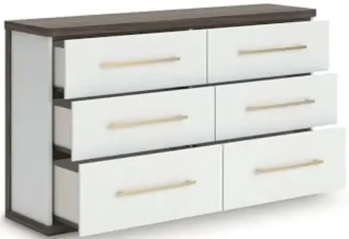 Signature Design by Ashley Nendalane Contemporary 6-Drawer Dresser with Walnut Finish, Dark Brown & White