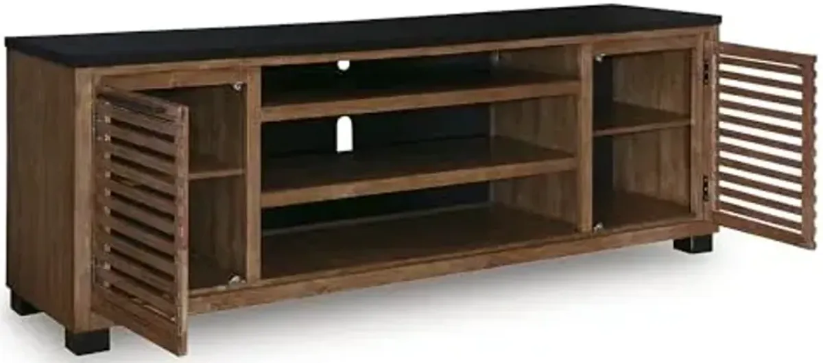 Signature Design by Ashley Modern Farmhouse Kallari 84" TV Stand for TVs up to 96" with Adjustable Shelves, Brown & Black