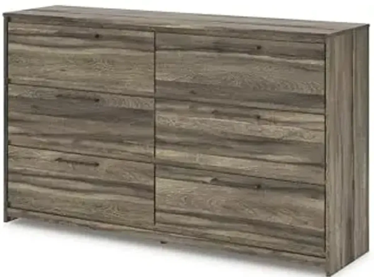 Signature Design by Ashley Jusika Casual 6-Drawer Dresser with Oak Finish, Dark Brown