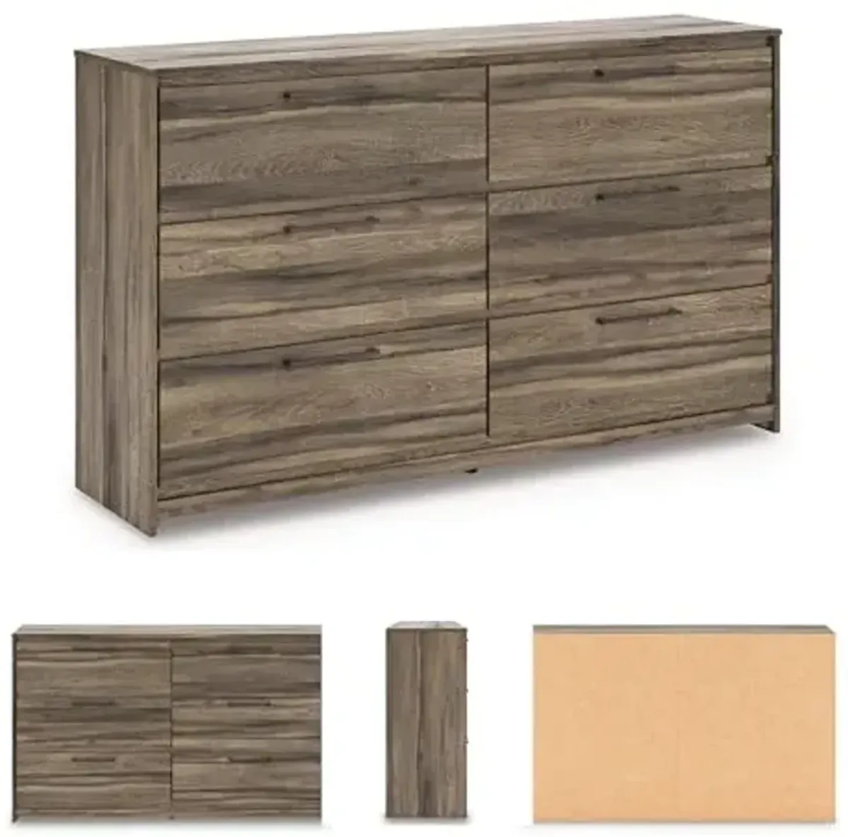 Signature Design by Ashley Jusika Casual 6-Drawer Dresser with Oak Finish, Dark Brown