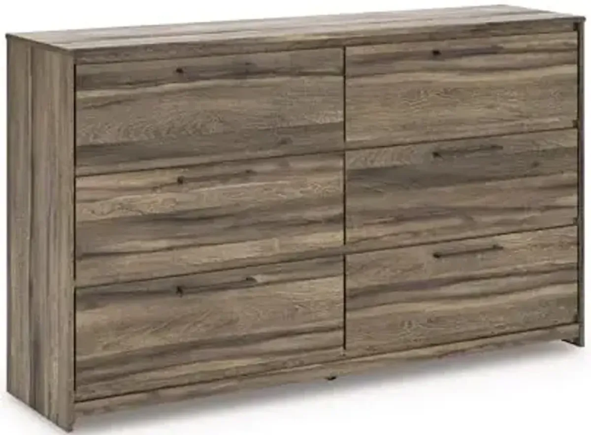 Signature Design by Ashley Jusika Casual 6-Drawer Dresser with Oak Finish, Dark Brown