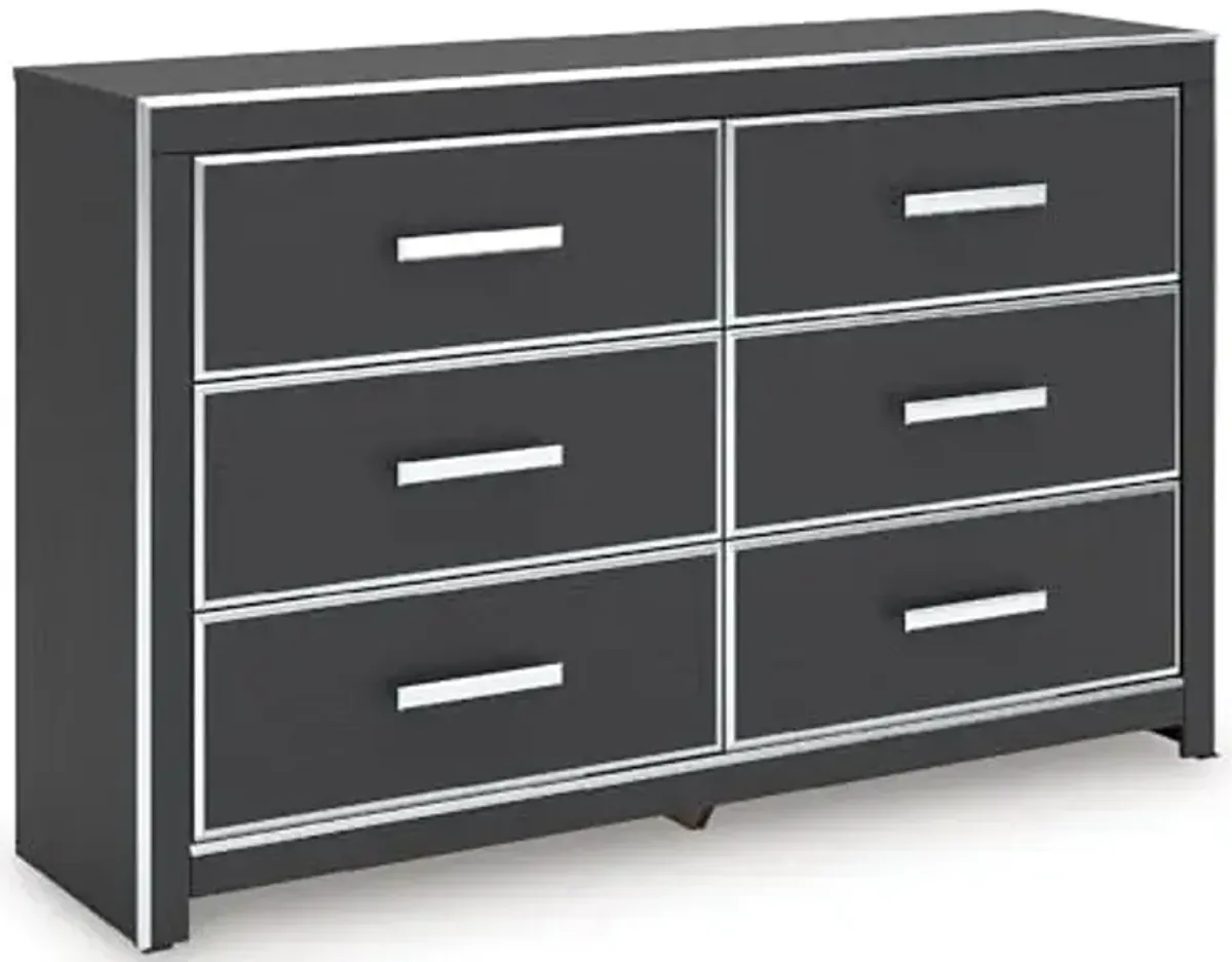Signature Design by Ashley Ravalori Contemporary 6-Drawer Dresser with Wood Finish, Black