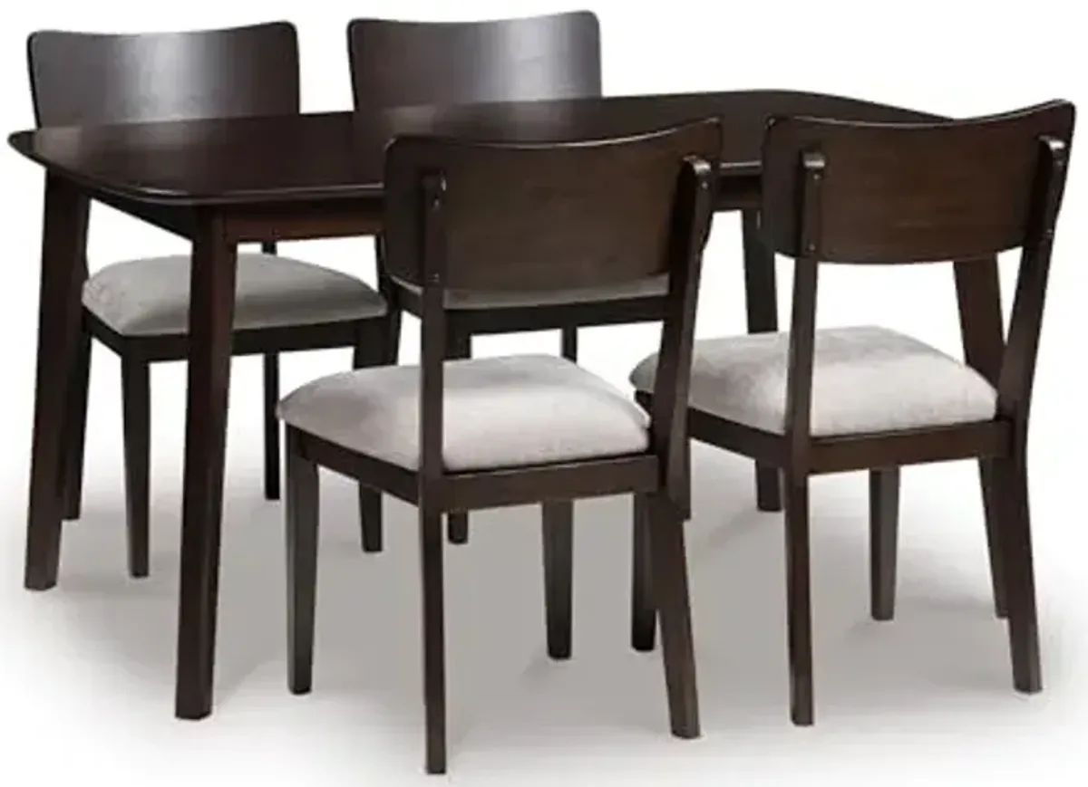 Signature Design by Ashley Favelon Mid-Century Modern Dining Table and Chairs Set with Cushioned Seat, Set of 5, Dark Brown & Gray