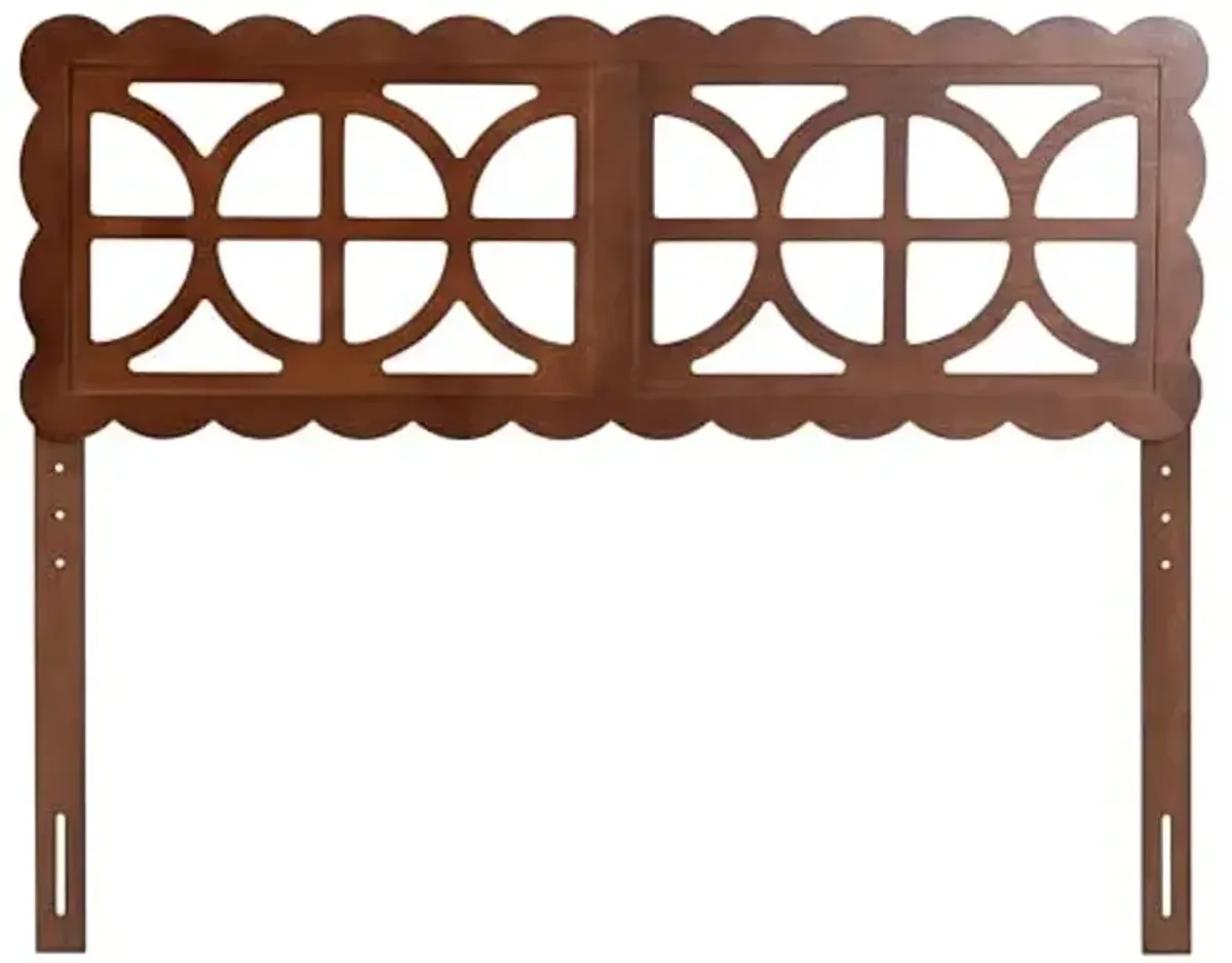 Baxton Studio Nansen Wood Headboard with Scalloped Frame Full Walnut