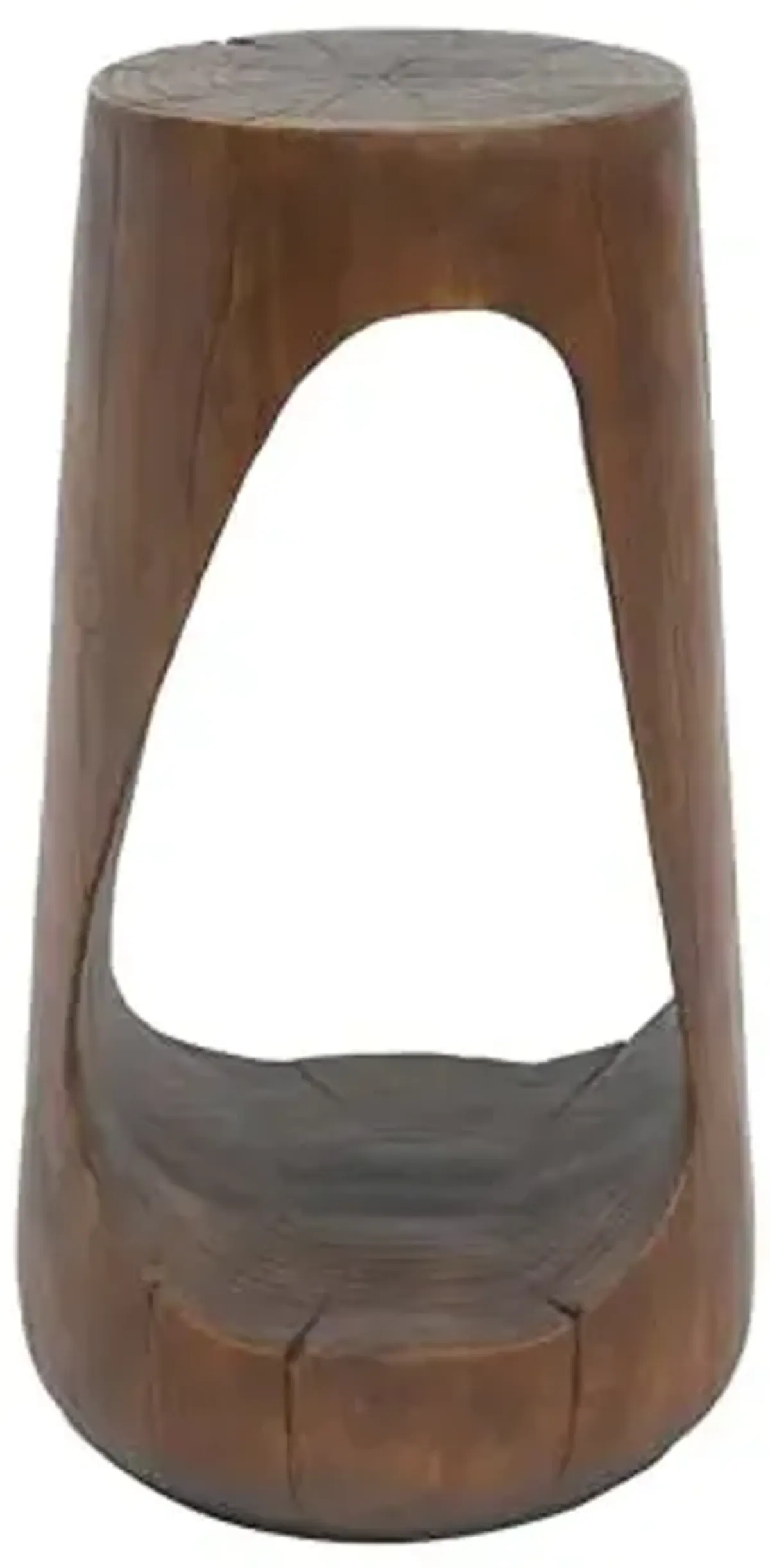 Christopher Knight Home Novi 26.57"H Lightweight Concrete Outdoor Side Table, Hollow Round-shaped Patio End Table, MGO Outdoor Coffee Table, Garden Plant Stand Indoor, Wood-Like Texture, Antique Brown