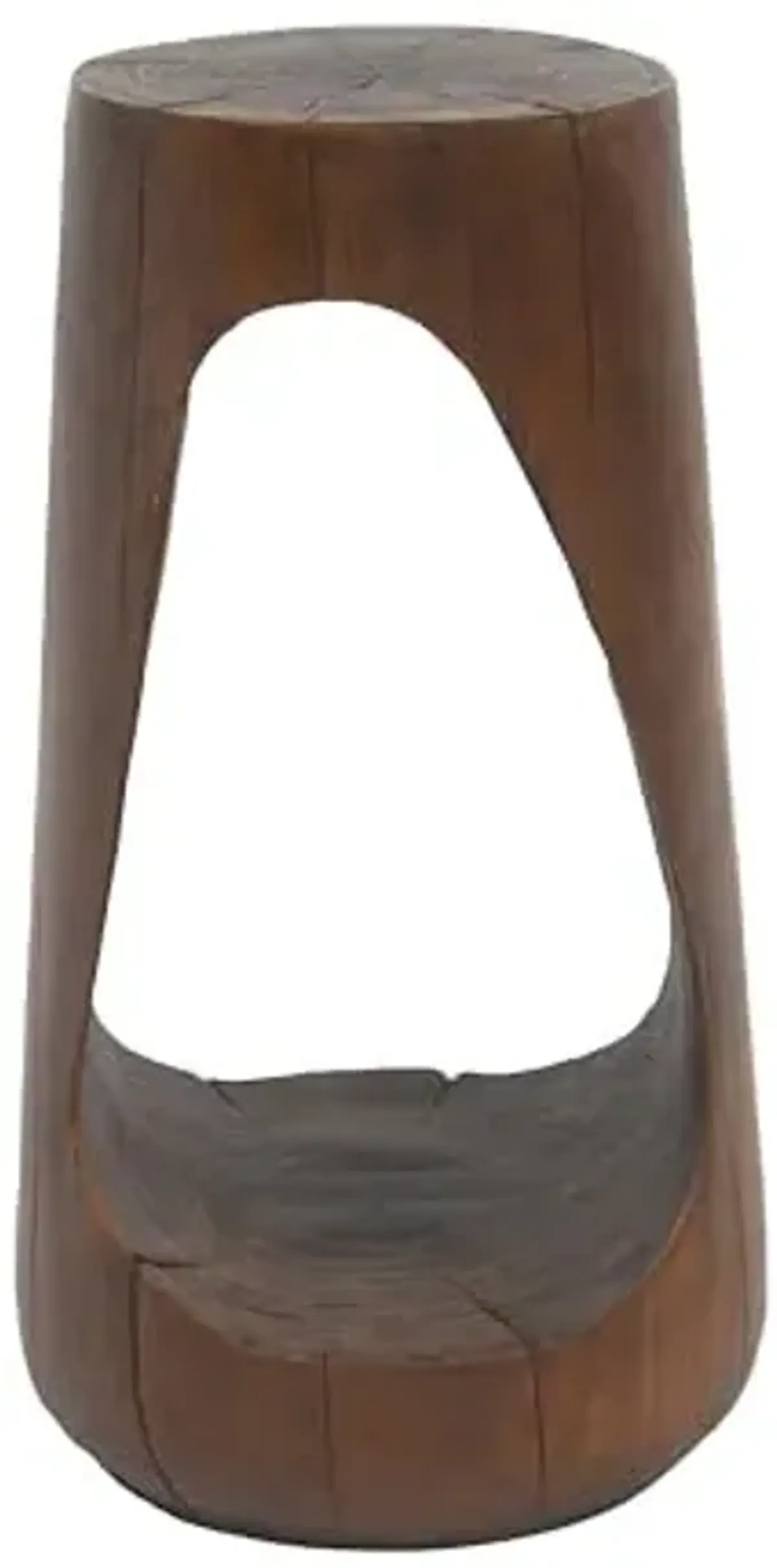 Christopher Knight Home Novi 26.57"H Lightweight Concrete Outdoor Side Table, Hollow Round-shaped Patio End Table, MGO Outdoor Coffee Table, Garden Plant Stand Indoor, Wood-Like Texture, Antique Brown