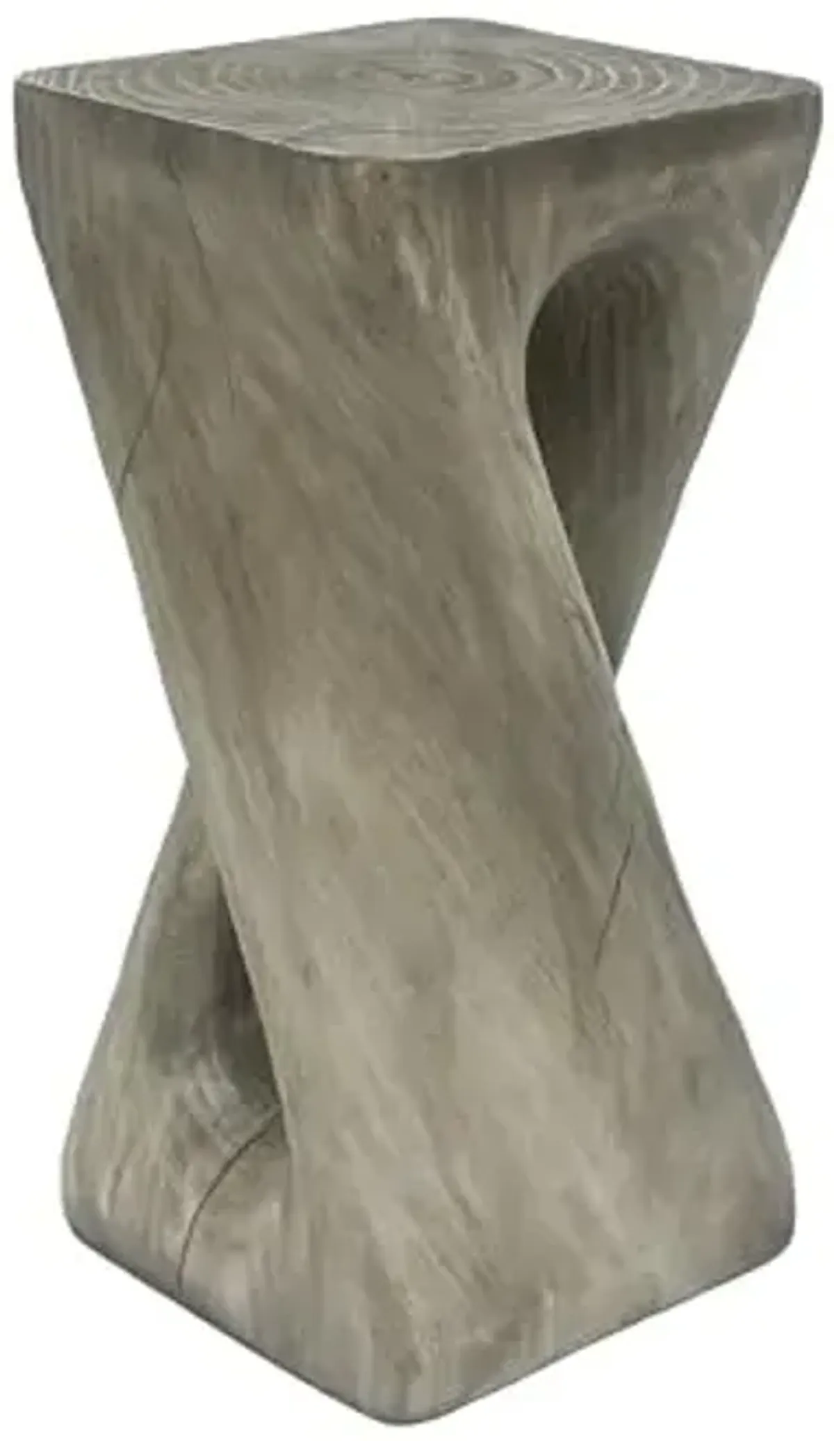 Christopher Knight Home Novi 26.8" H Lightweight Concrete Outdoor Side Table, Hollow Twist-Shaped Patio End Table, MGO Outdoor Coffee Table, Garden Plant Stand Indoor, Wood-Like Texture, Gray