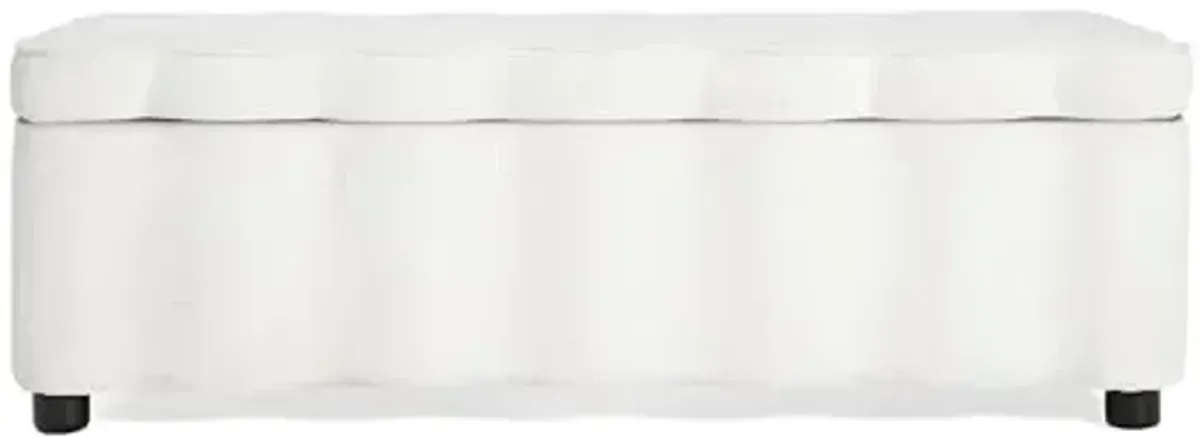 Christopher Knight Home Pean Living Room Ottoman with Storage, Fabric Upholstered Storage Ottoman Bench, Sofa Foot Stool with Wood Frame, Bedroom End of Bed Bench, Chic Scalloped Design, White