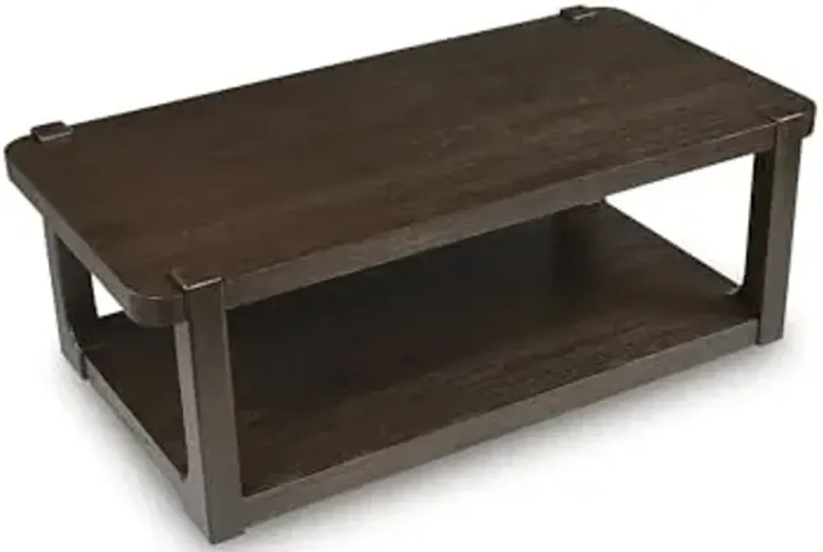 Signature Design by Ashley Breckington Contemporary Coffee Table with Lower Shelf and Casters, Dark Brown
