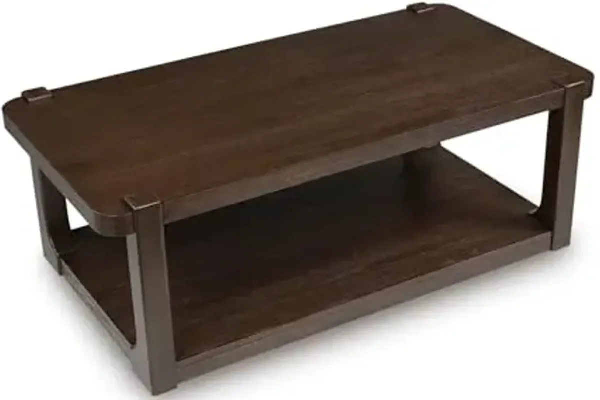 Signature Design by Ashley Breckington Contemporary Coffee Table with Lower Shelf and Casters, Dark Brown