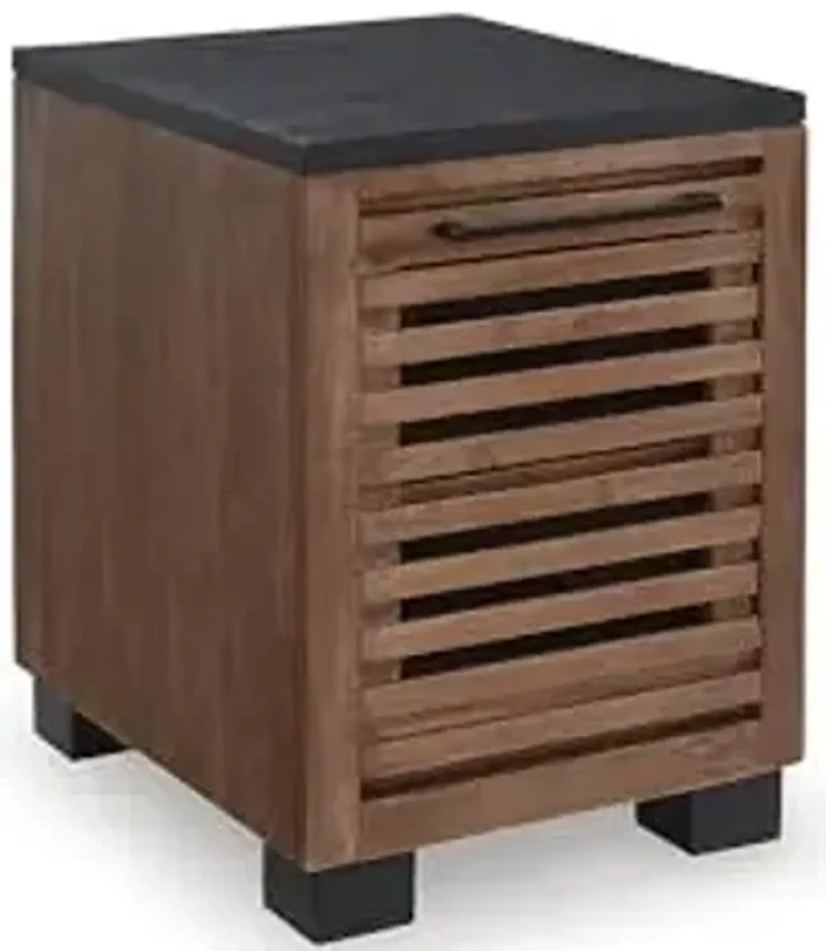 Signature Design by Ashley Kallari Industrial Chairside End Table with Cabinet and Shelf, Dark Brown & Black
