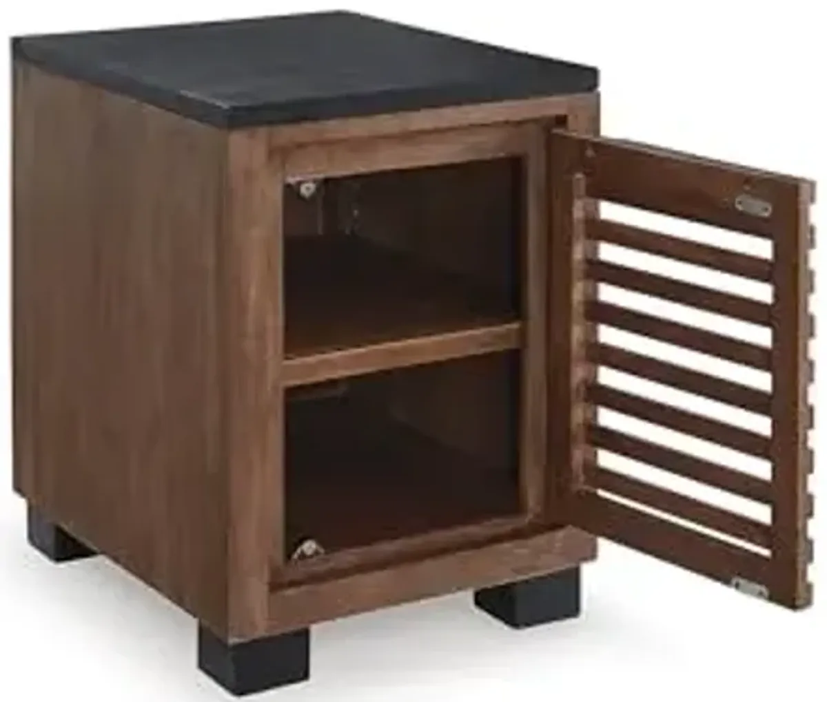 Signature Design by Ashley Kallari Industrial Chairside End Table with Cabinet and Shelf, Dark Brown & Black