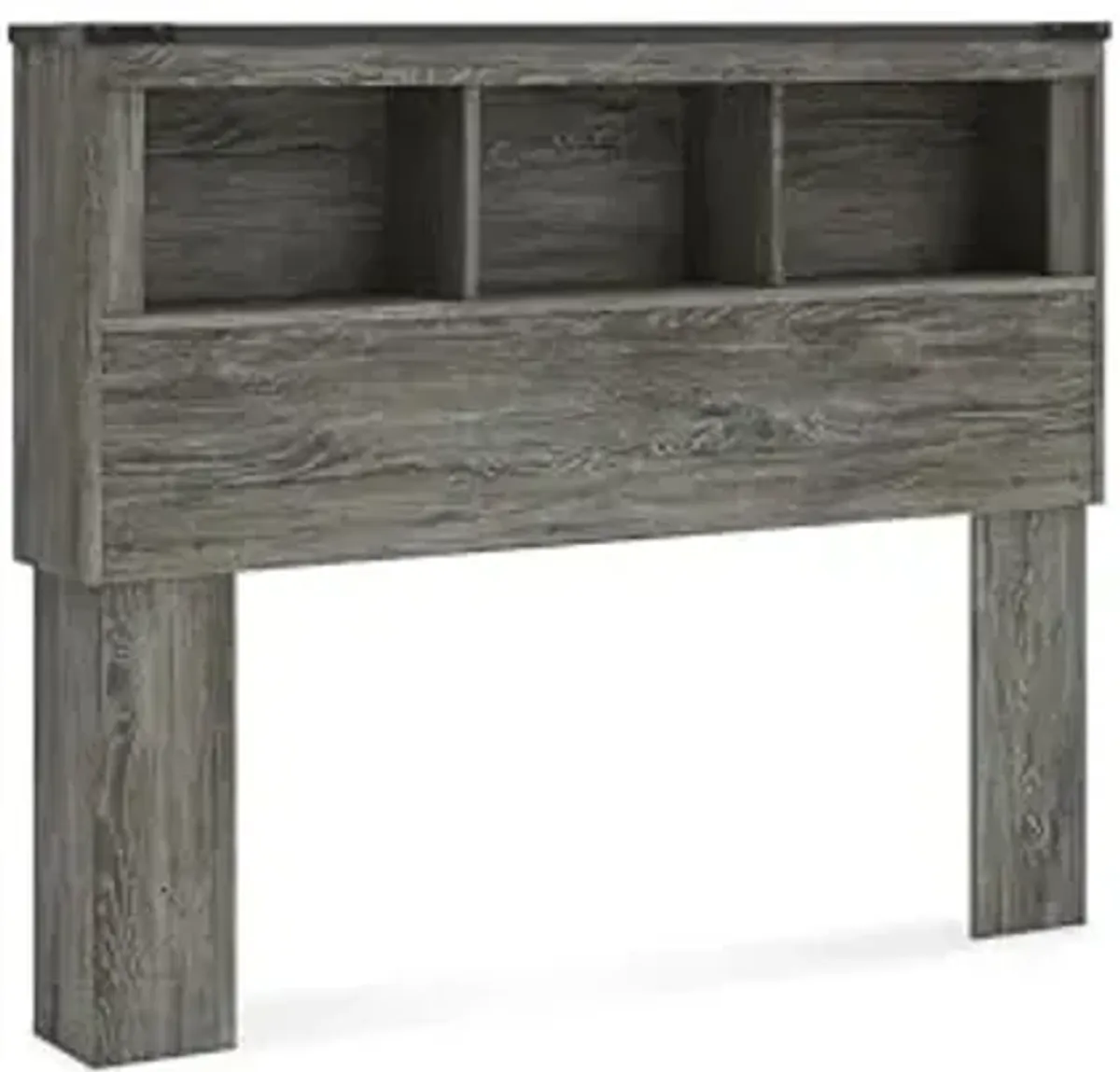 Signature Design by Ashley Frandern Mid-Century Modern Bookcase Headboard with Storage and Nailhead, Full, Gray