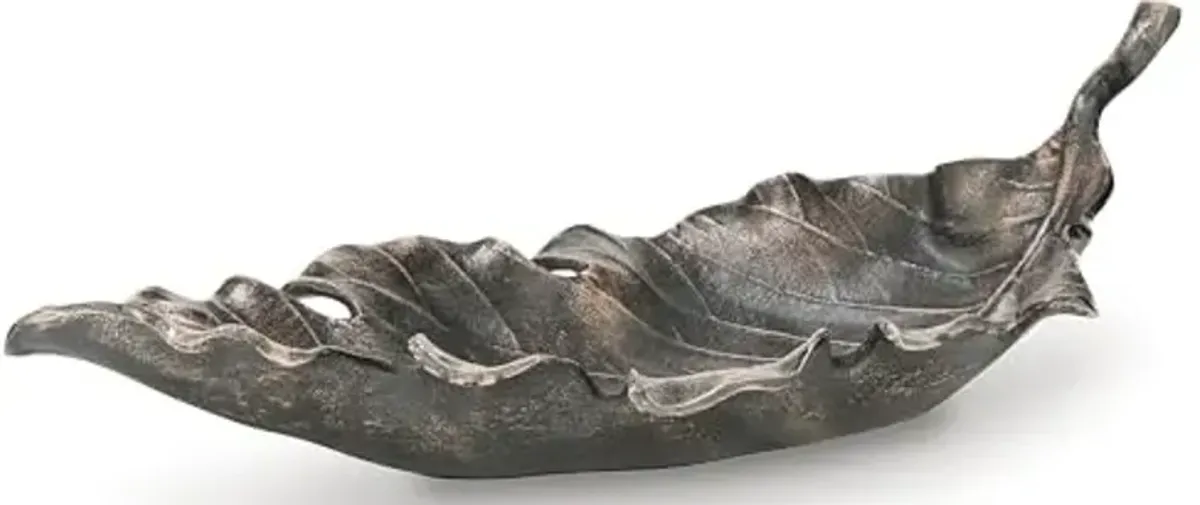 Signature Design by Ashley Avermund Contemporary Leaf Sculpture with Antiqued Finish, Dark Brown